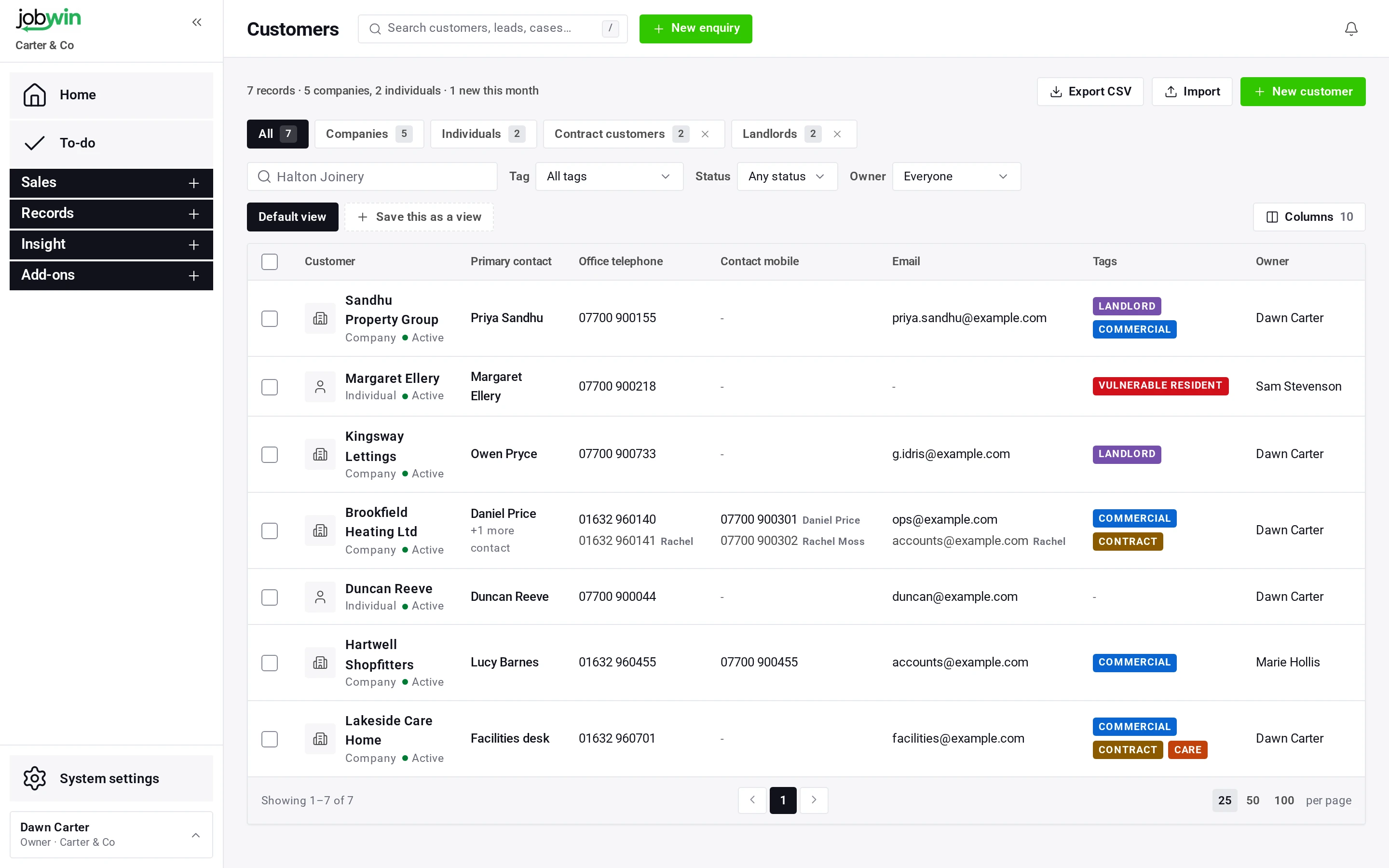 The jobwin customer list